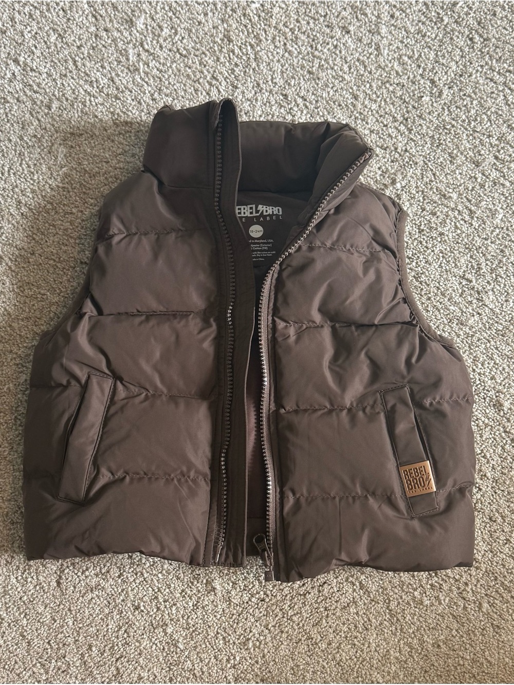 Rebel Bro Brown Puffer Vest 18-24m